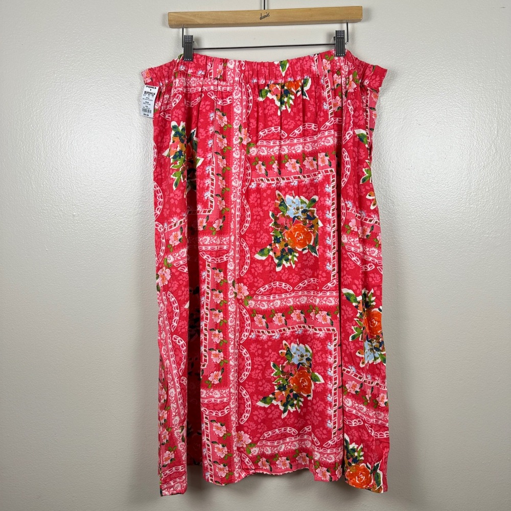 Lauren‎ Conrad Women's XXL Midi Skirt Med Pink Floral Rayon Linen NEW